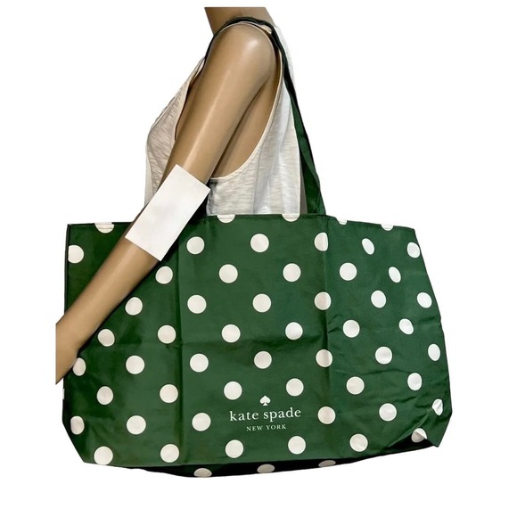 Kate Spade Handbags - KATE SPADE LARGE GREEN WHITE POLKA DOT SHOULDER BAG REUSABLE TOTE NEW